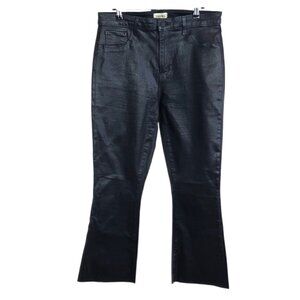 L'AGENCE Marty Coated High Rise Jeans, Wide Flare Leg, Black, Zip Fly, Size 32